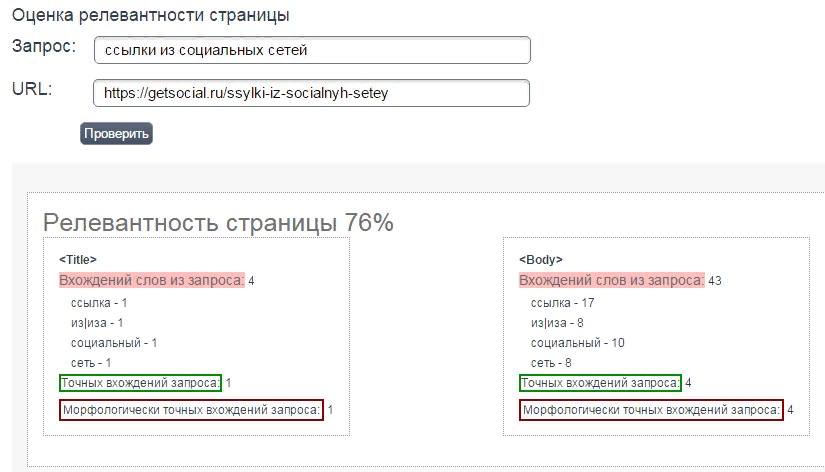 релевантность страницы