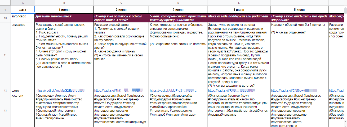 Контент-план в Google Таблицах