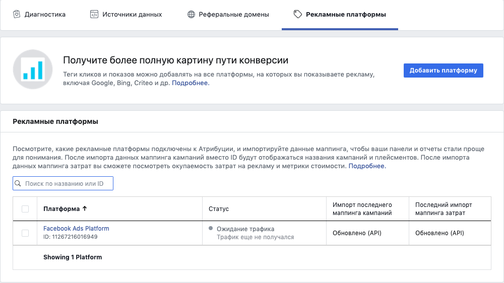 Подключение платформ Facebook