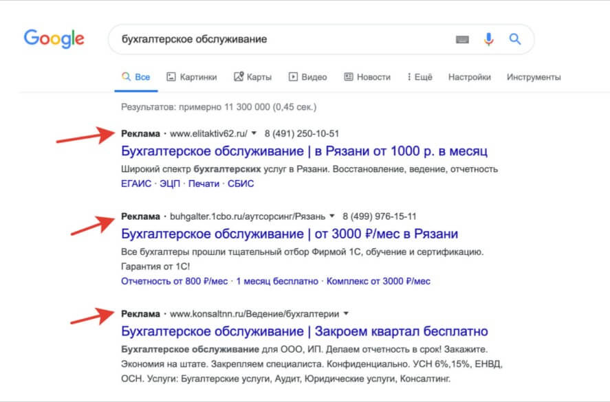 Реклама бухгалтерских услуг в Google Adwords